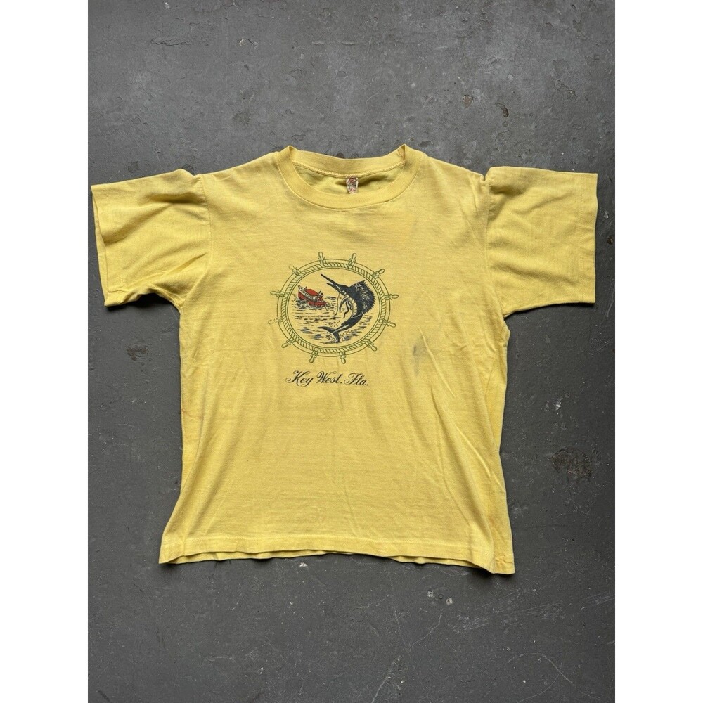 Vintage 60s Florida Key West T Shirt Yellow 100% Cotton